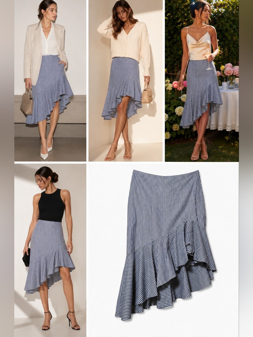 NWT INTERMIX Exclusive Natalie Asymmetrical Stripe Ruffle Skirt Made in USA